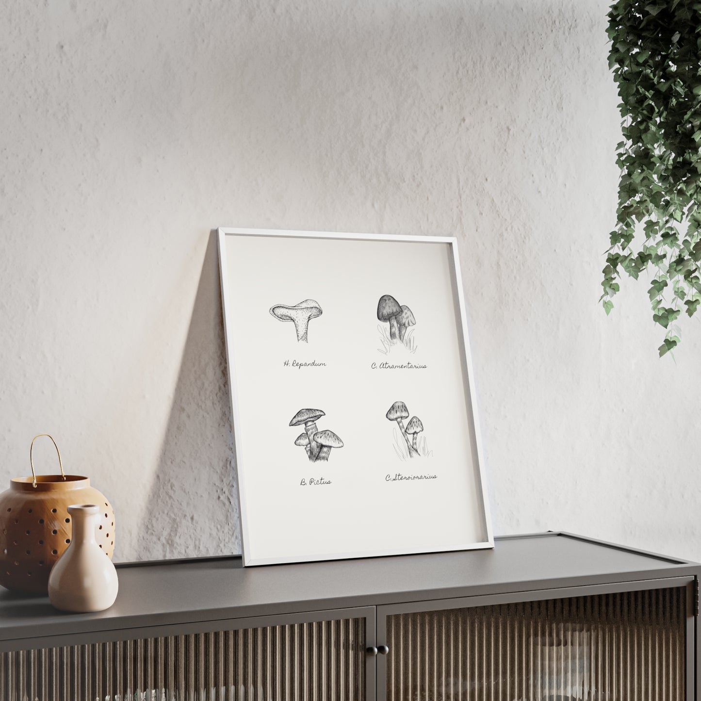 Mushroom Medley Poster with Wooden Frame