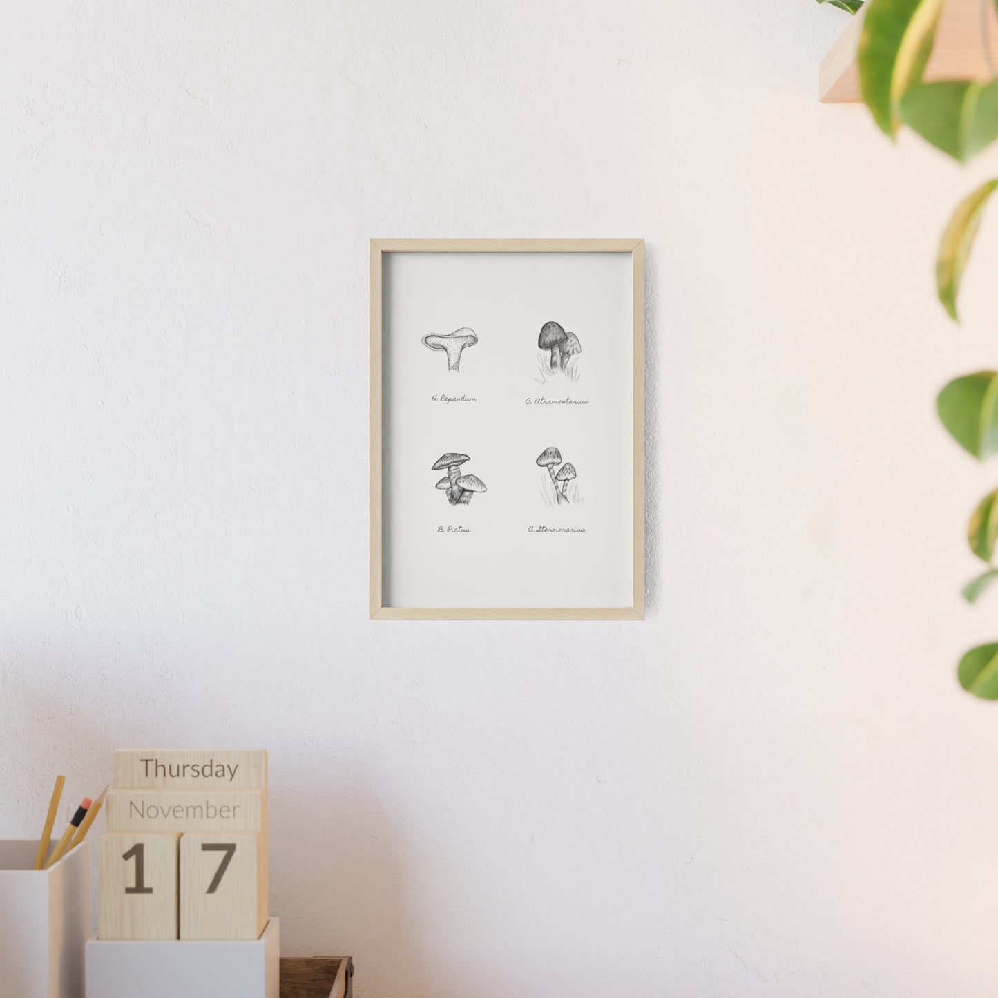 Mushroom Medley Poster with Wooden Frame