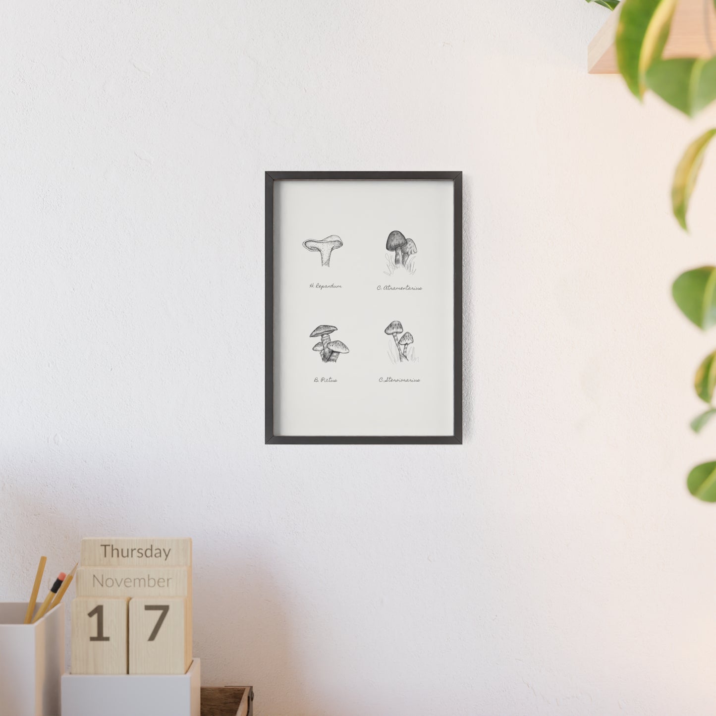 Mushroom Medley Poster with Wooden Frame