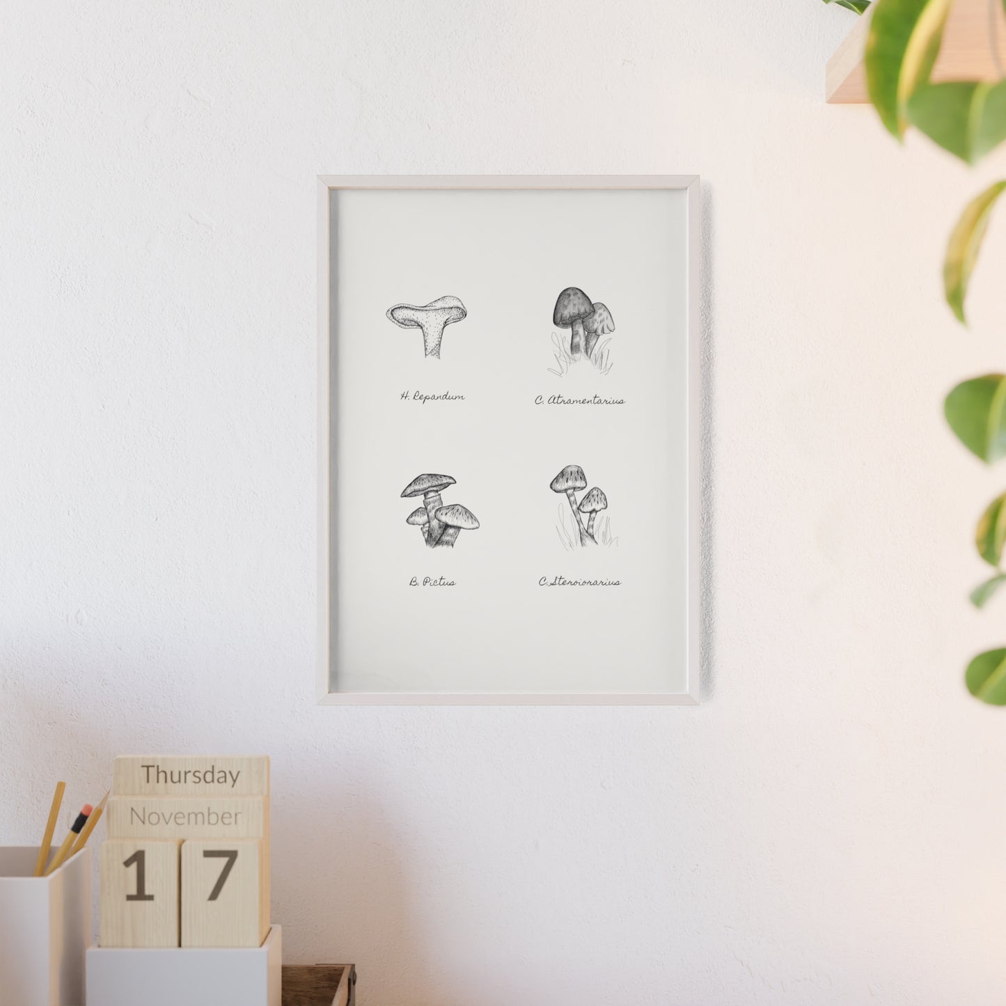 Mushroom Medley Poster with Wooden Frame