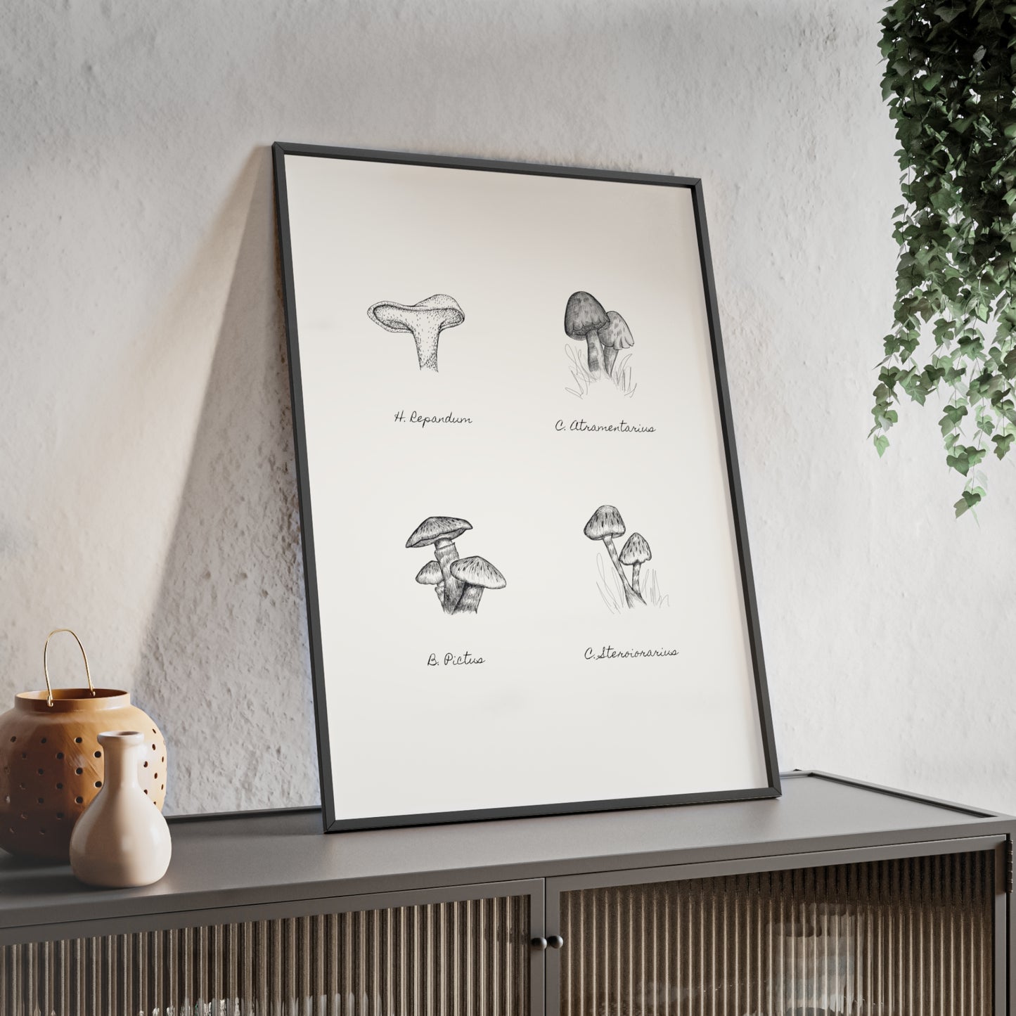 Mushroom Medley Poster with Wooden Frame