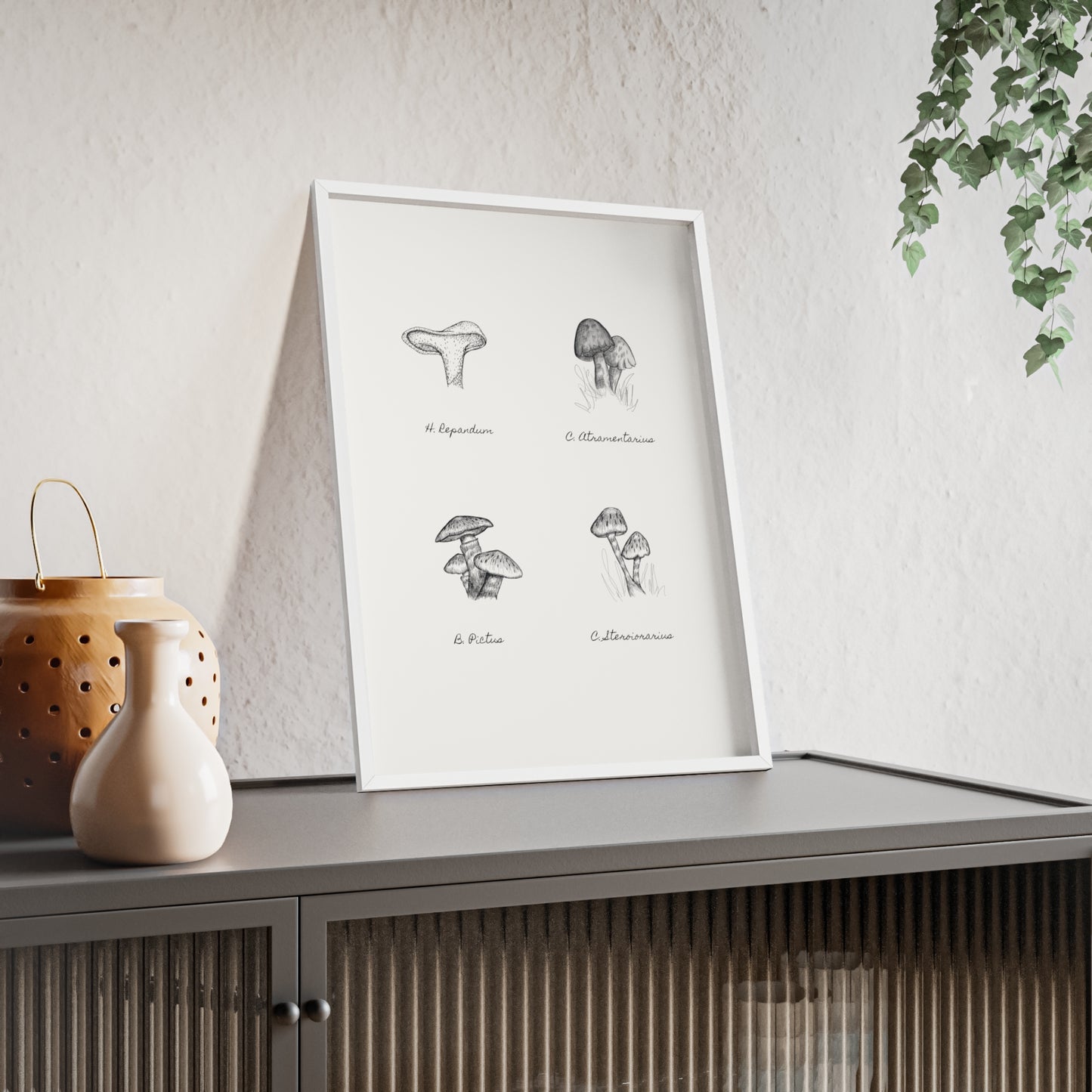 Mushroom Medley Poster with Wooden Frame