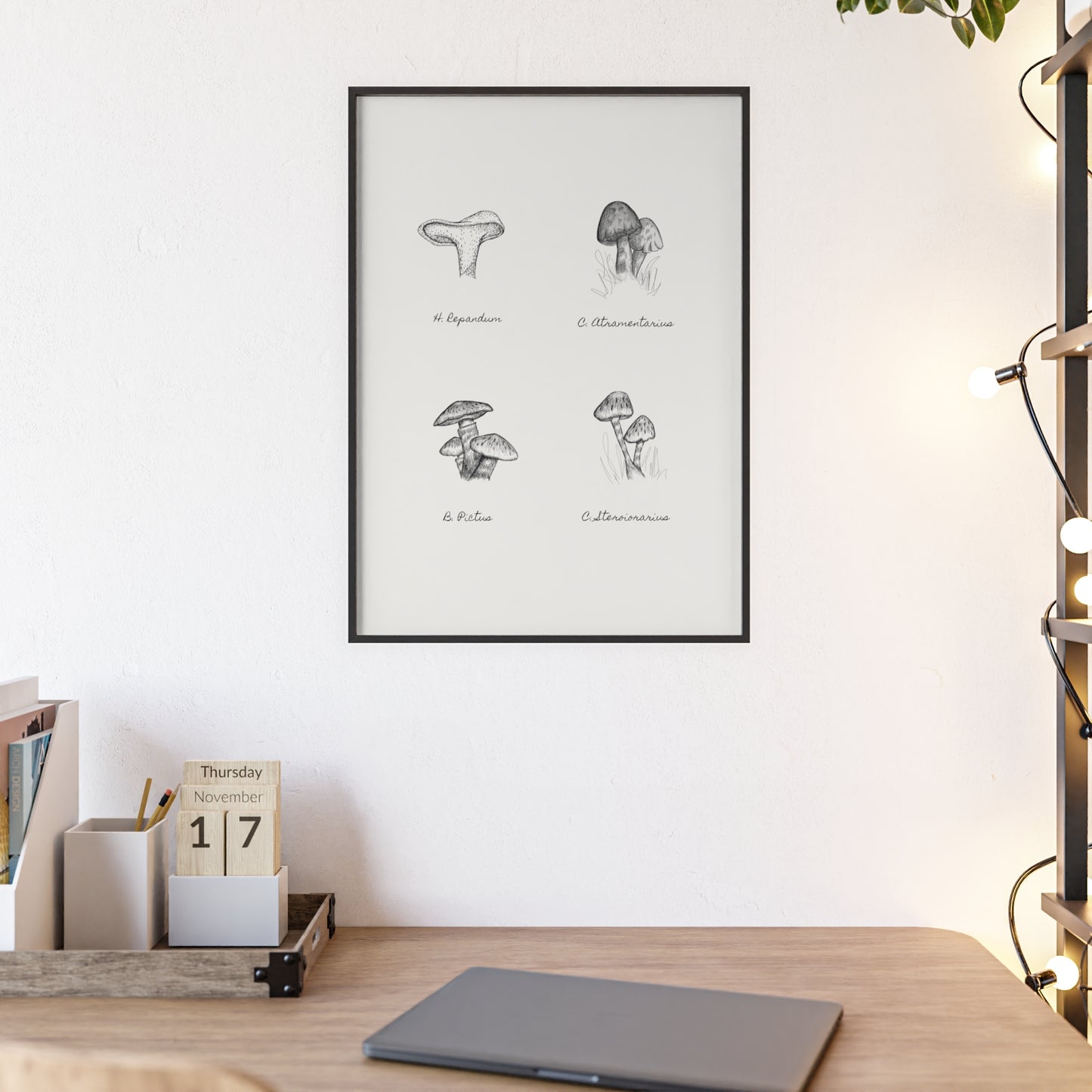 Mushroom Medley Poster with Wooden Frame