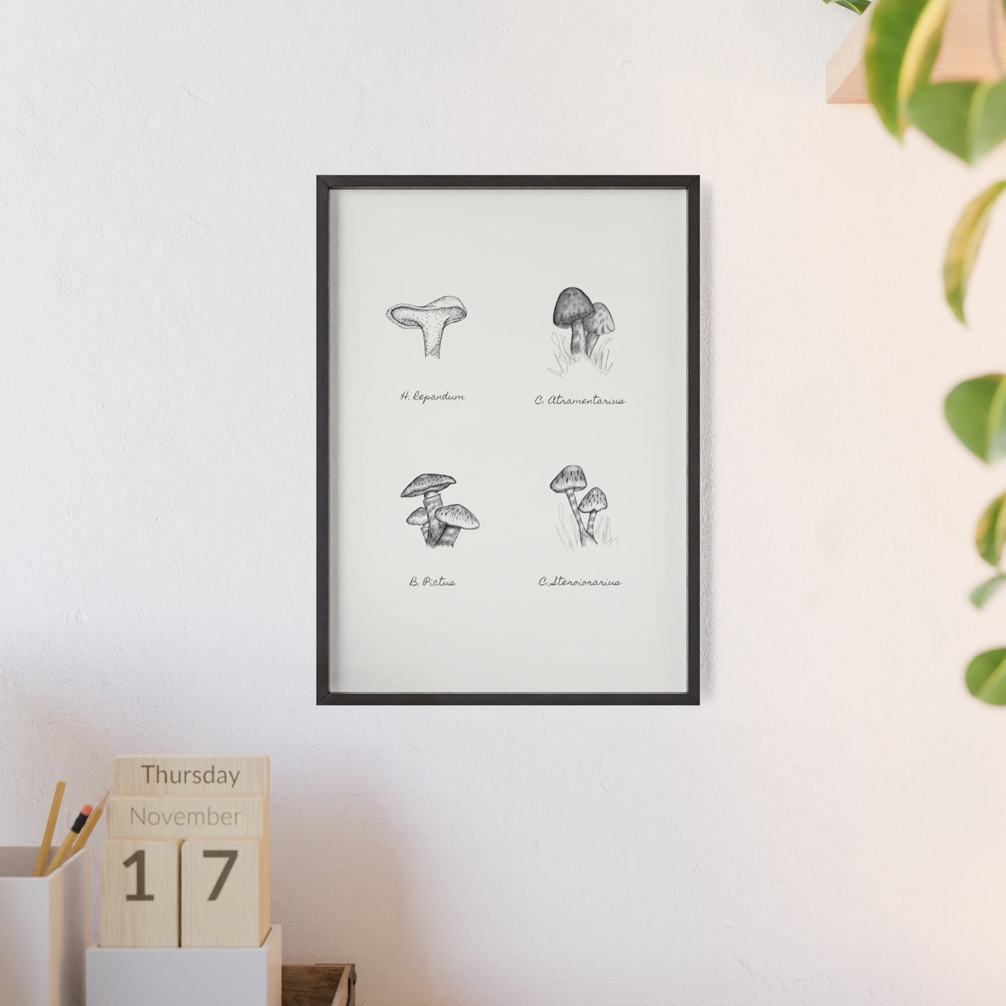 Mushroom Medley Poster with Wooden Frame