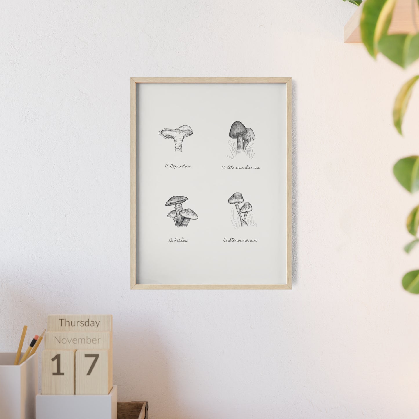 Mushroom Medley Poster with Wooden Frame