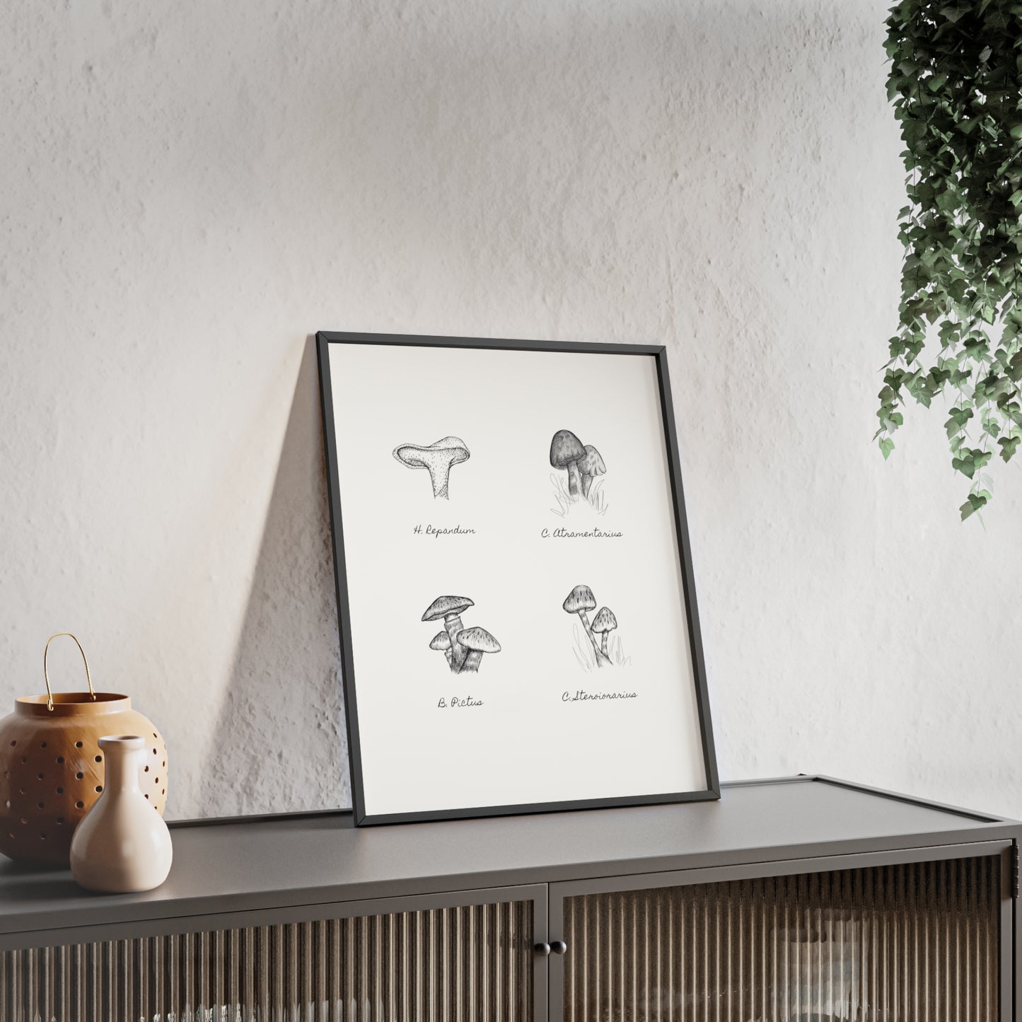 Mushroom Medley Poster with Wooden Frame