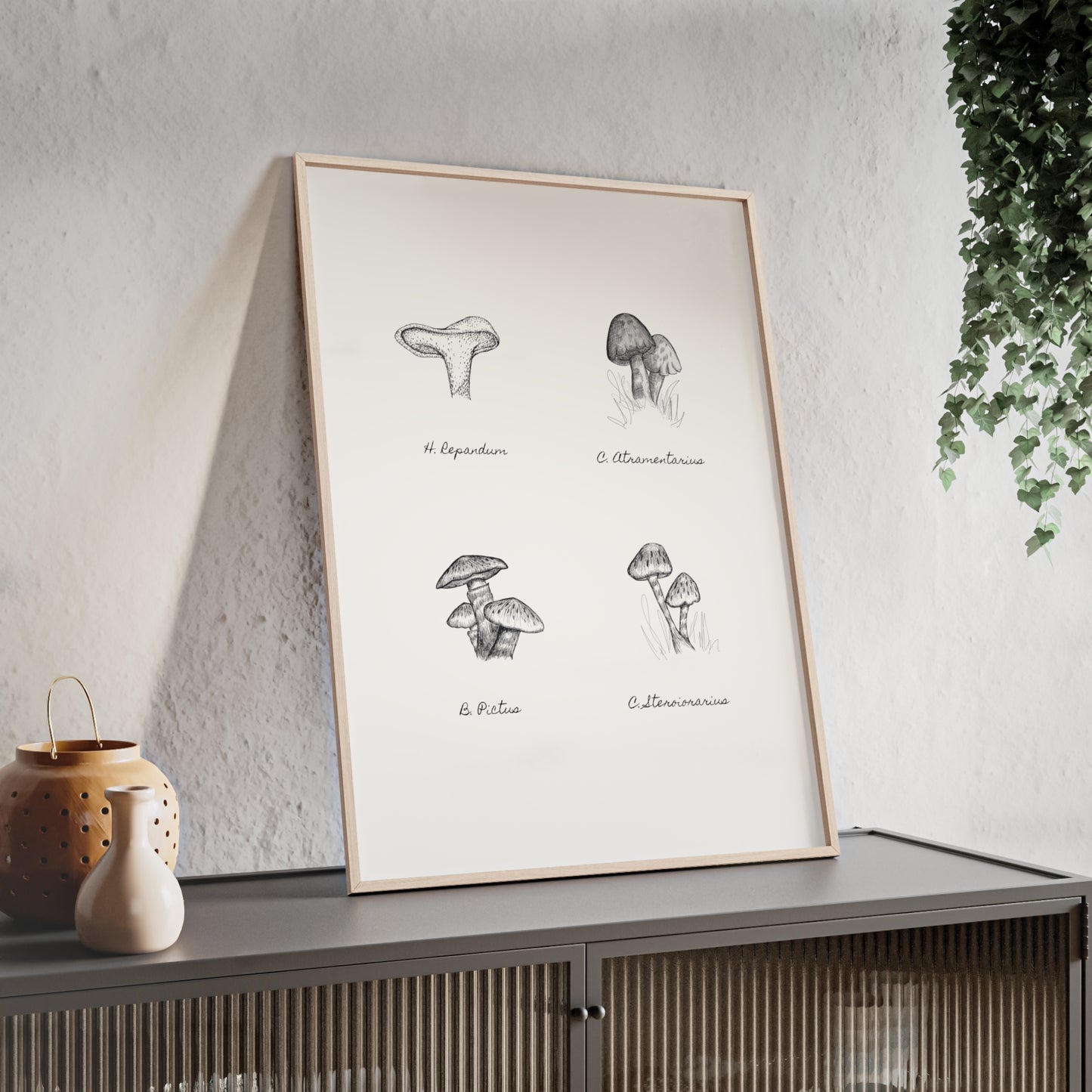 Mushroom Medley Poster with Wooden Frame