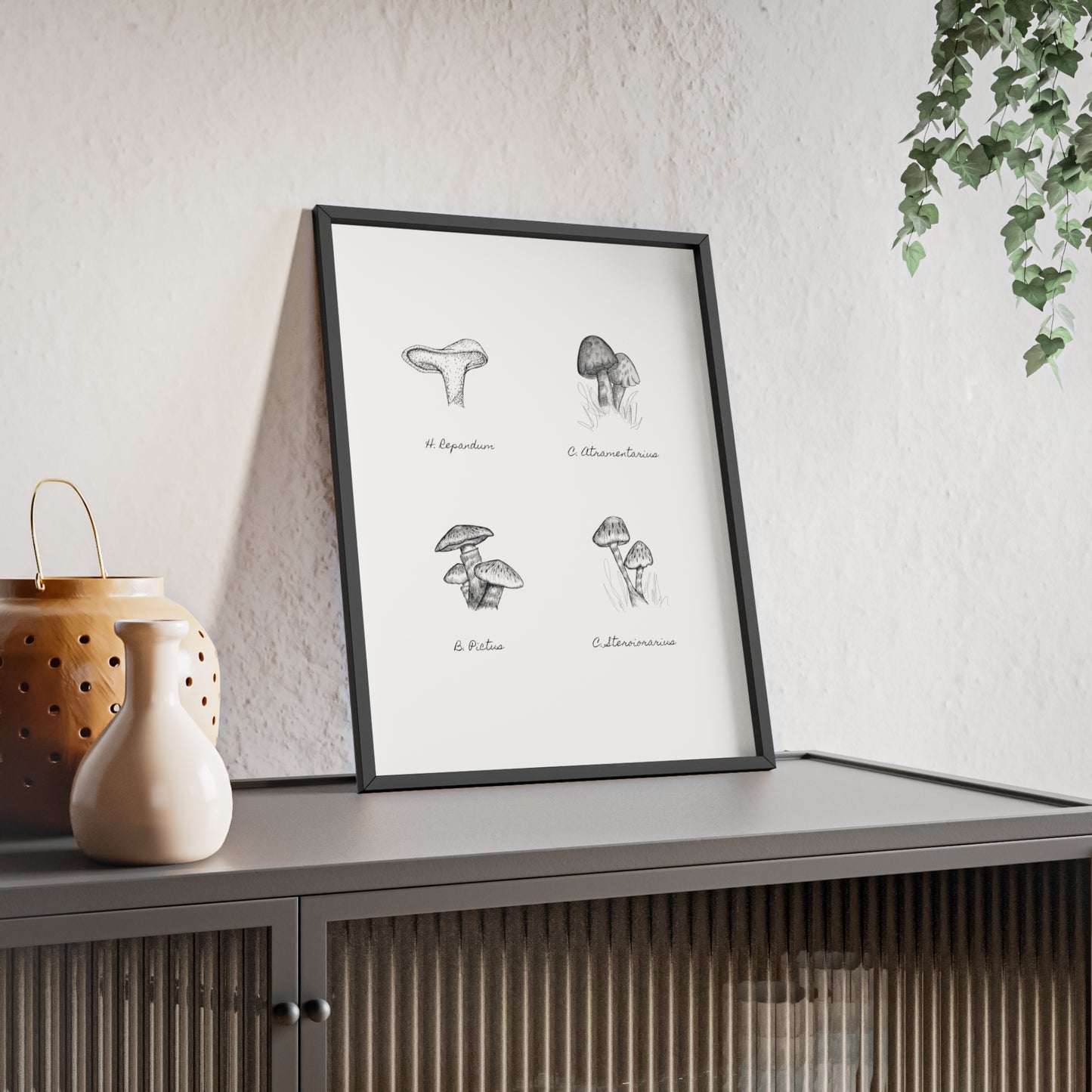 Mushroom Medley Poster with Wooden Frame