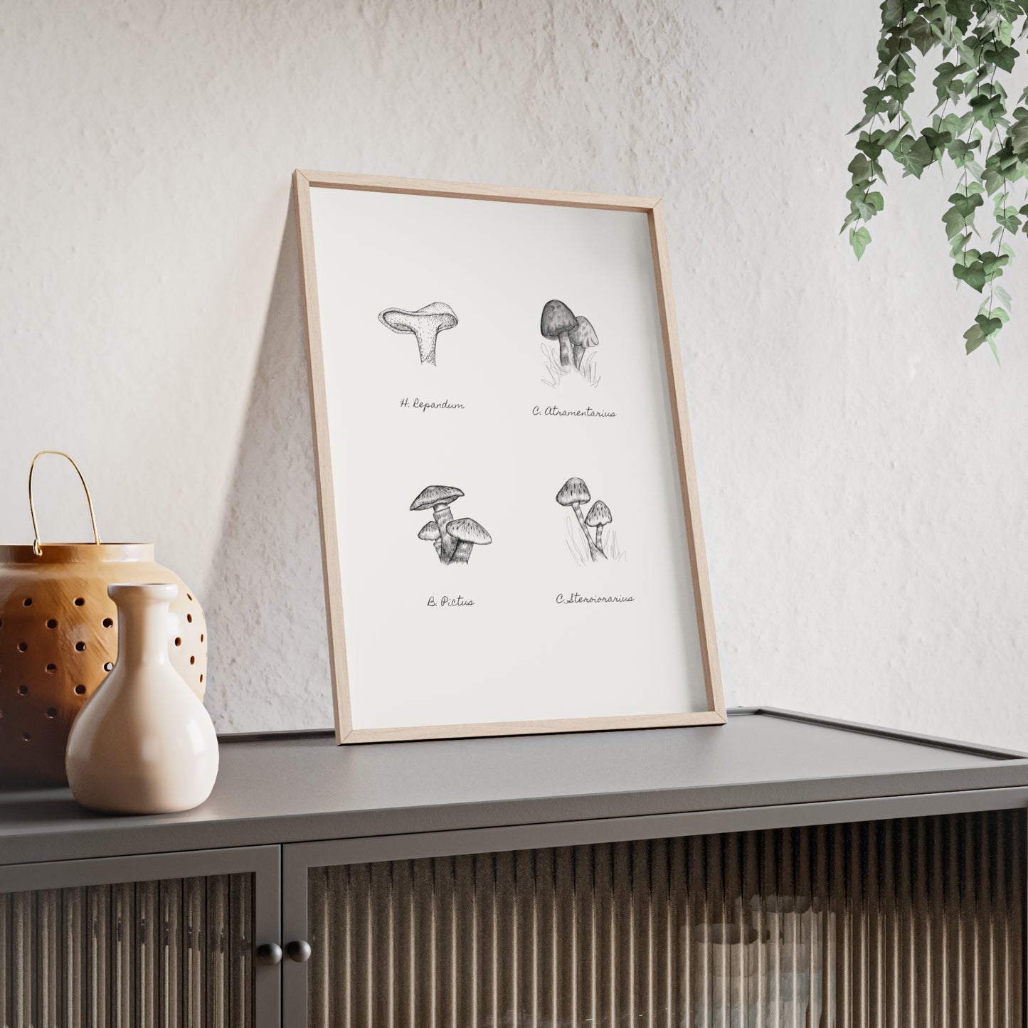 Mushroom Medley Poster with Wooden Frame