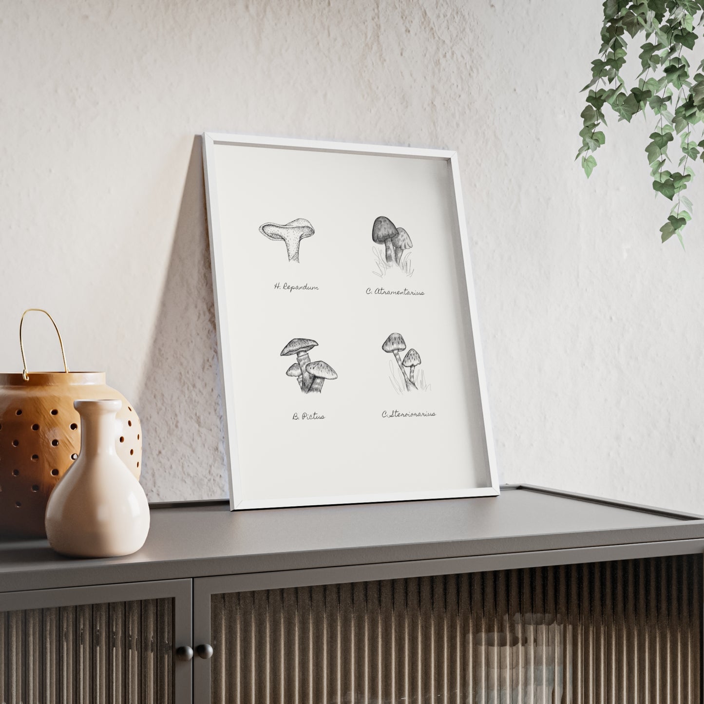 Mushroom Medley Poster with Wooden Frame