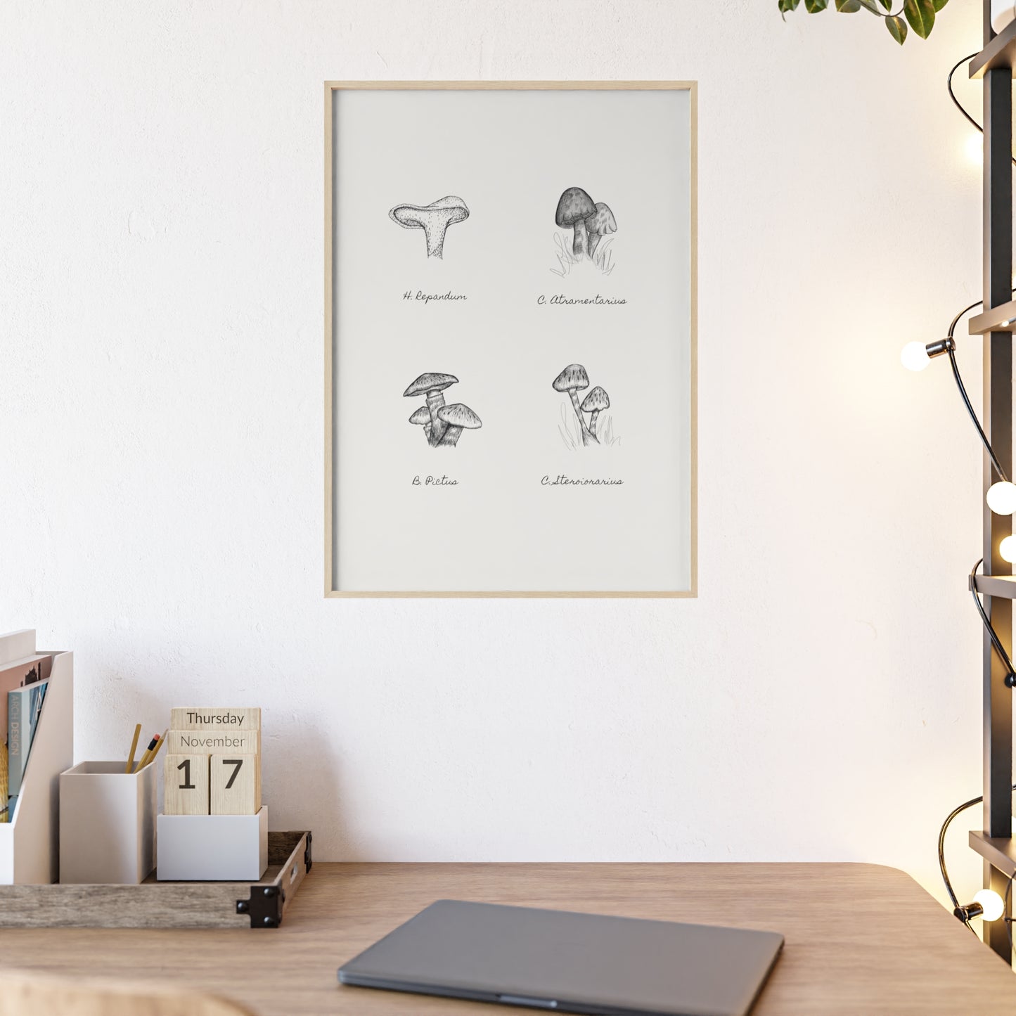 Mushroom Medley Poster with Wooden Frame