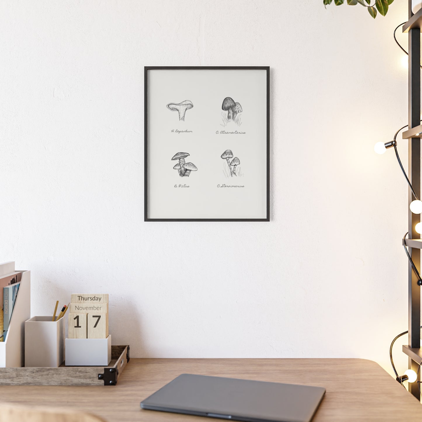 Mushroom Medley Poster with Wooden Frame