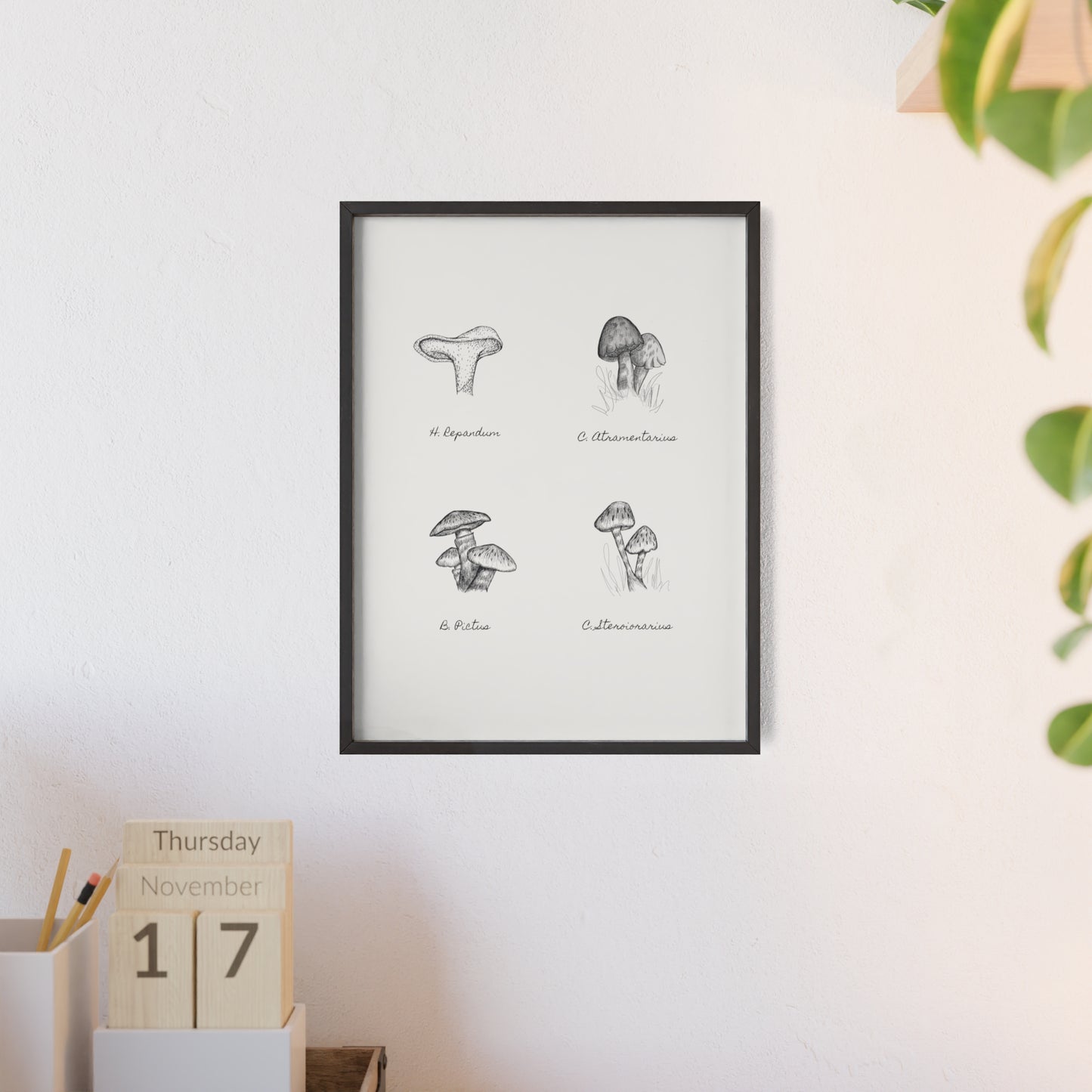 Mushroom Medley Poster with Wooden Frame