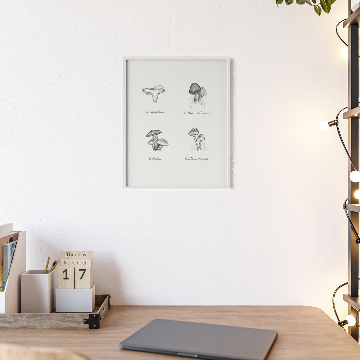 Mushroom Medley Poster with Wooden Frame