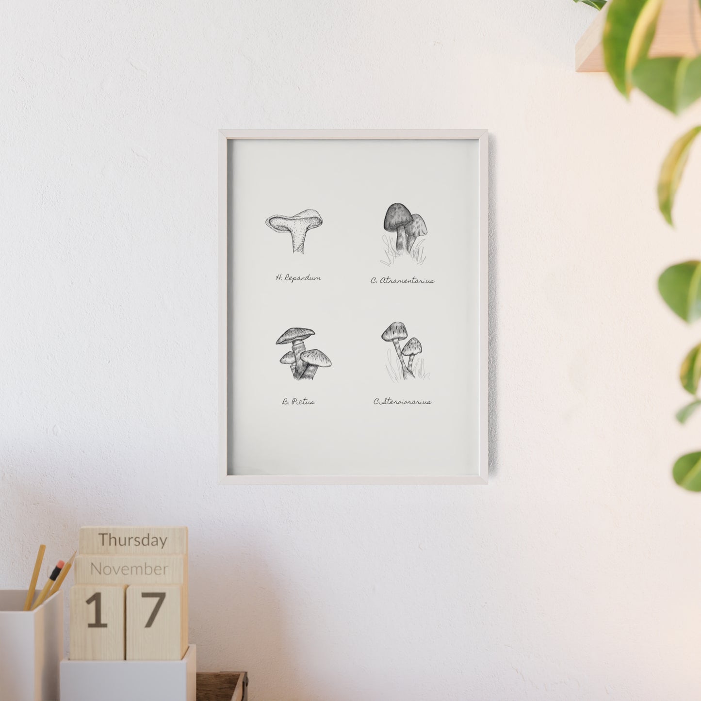 Mushroom Medley Poster with Wooden Frame